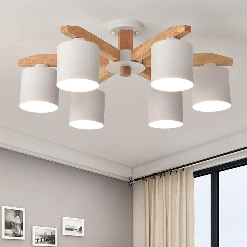 Cylindrical Semi Flush Mount Ceiling Light - Simple Style 3/5/6/8 Lights White Metal For Living