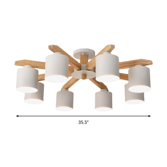 Cylindrical Semi Flush Mount Ceiling Light - Simple Style 3/5/6/8 Lights White Metal For Living Room