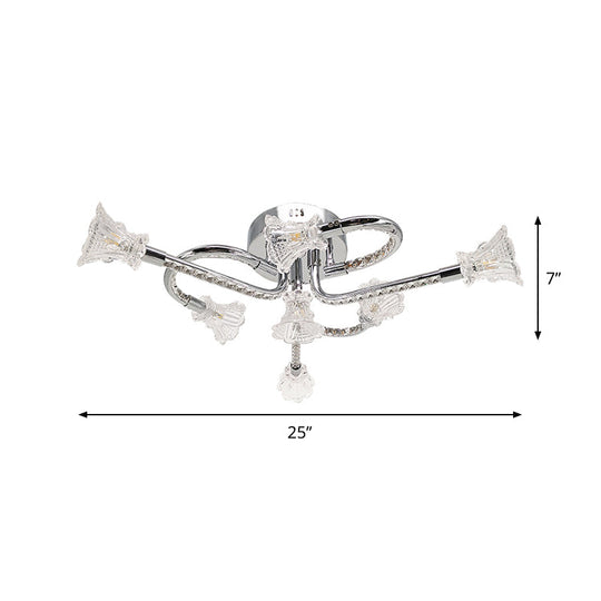 Contemporary Floral Crystal Ceiling Light In Warm/White Led With Stainless-Steel Mount