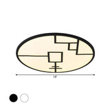Modern Round Led Ceiling Light In Black/White With Geometric Pattern - Flush Mount Fixture For