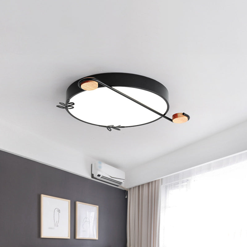 Wide Drum Metallic Flushmount Led Ceiling Light For Bedroom - Simple Black/Grey/White Design