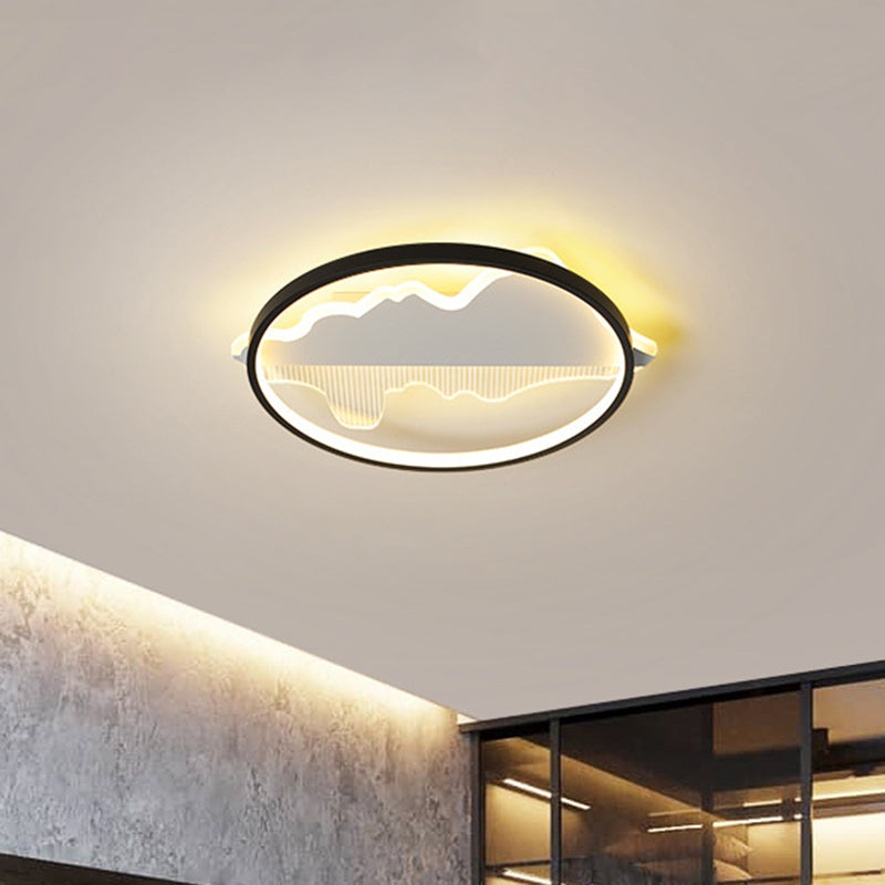 Contemporary Black/White Round Flush Ceiling Led Light In Warm/White - 9.5’/16.5’/20.5’ Width