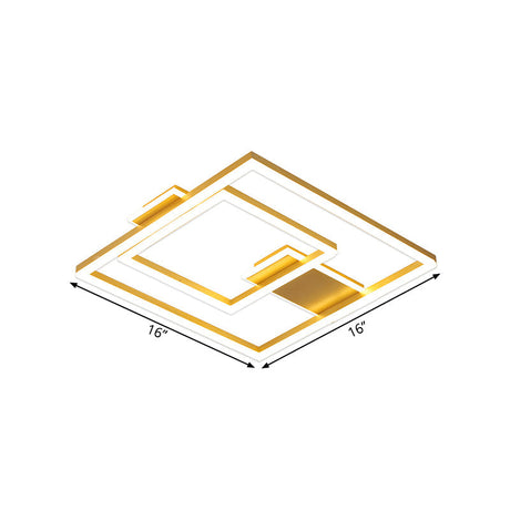 16/19.5 Led Flush Ceiling Light In Simple Gold With Square Metal Shade - White/Warm