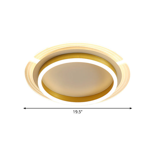 Contemporary Gold Round Led Flush Ceiling Light With Acrylic Shade - 16/19.5 Width