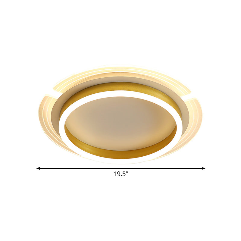 Contemporary Gold Round Led Flush Ceiling Light With Acrylic Shade - 16’/19.5’ Width