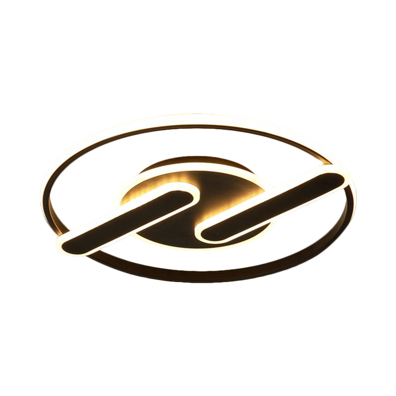 Nordic Led Circular Flush Mount Lighting Dual Lines Design 16.5/20.5 W Acrylic Black