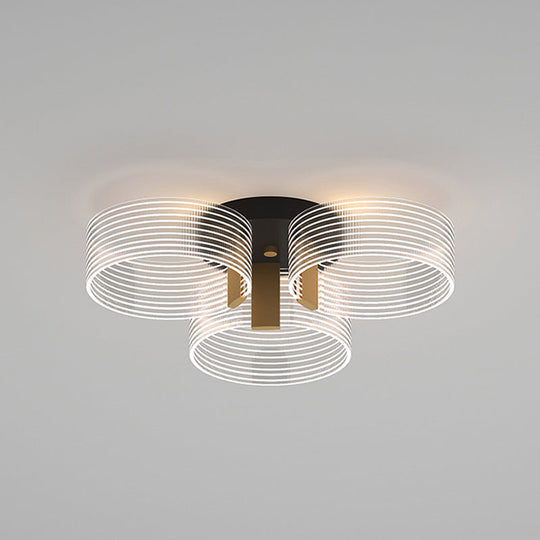 Black - Gold Round Semi Flush Ceiling Mount Light Fixture - Simple And Elegant With 2/3/5 Lights