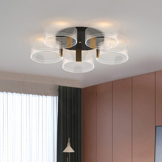 Black - Gold Round Semi Flush Ceiling Mount Light Fixture - Simple And Elegant With 2/3/5 Lights