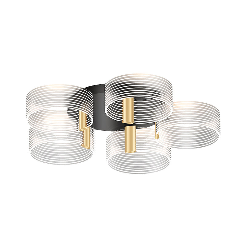 Black - Gold Round Semi Flush Ceiling Mount Light Fixture - Simple And Elegant With 2/3/5 Lights