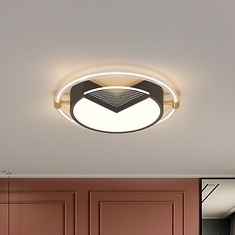 Contemporary Led Flush Ceiling Light Black Circle Design Metallic Finish For Sleeping Room - 16/19.5