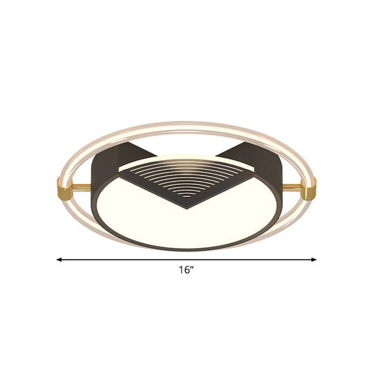 Contemporary Led Flush Ceiling Light Black Circle Design Metallic Finish For Sleeping Room - 16/19.5