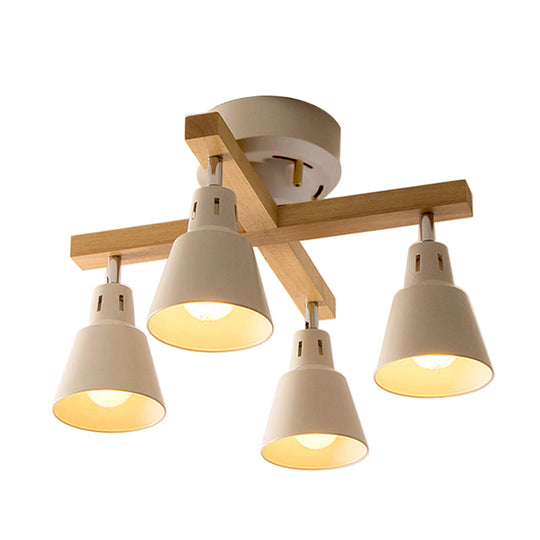 Modern Monochrome Bucket Shade Semi Flush Ceiling Light – 4 Lights Metallic Lamp For Bedroom