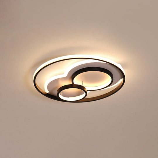 Led Bedroom Flushmount With Metallic Shade - Modern Black - White Design In 3 Sizes