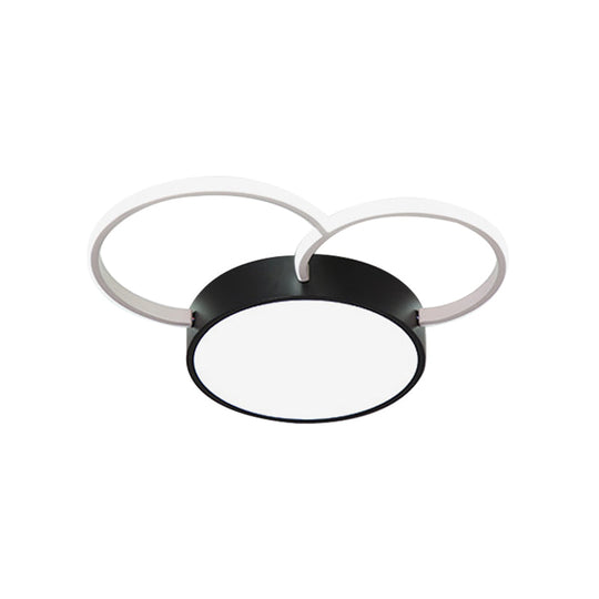 Black - White Round Led Flush Mount Ceiling Lamp Modern Metal Multiple Sizes