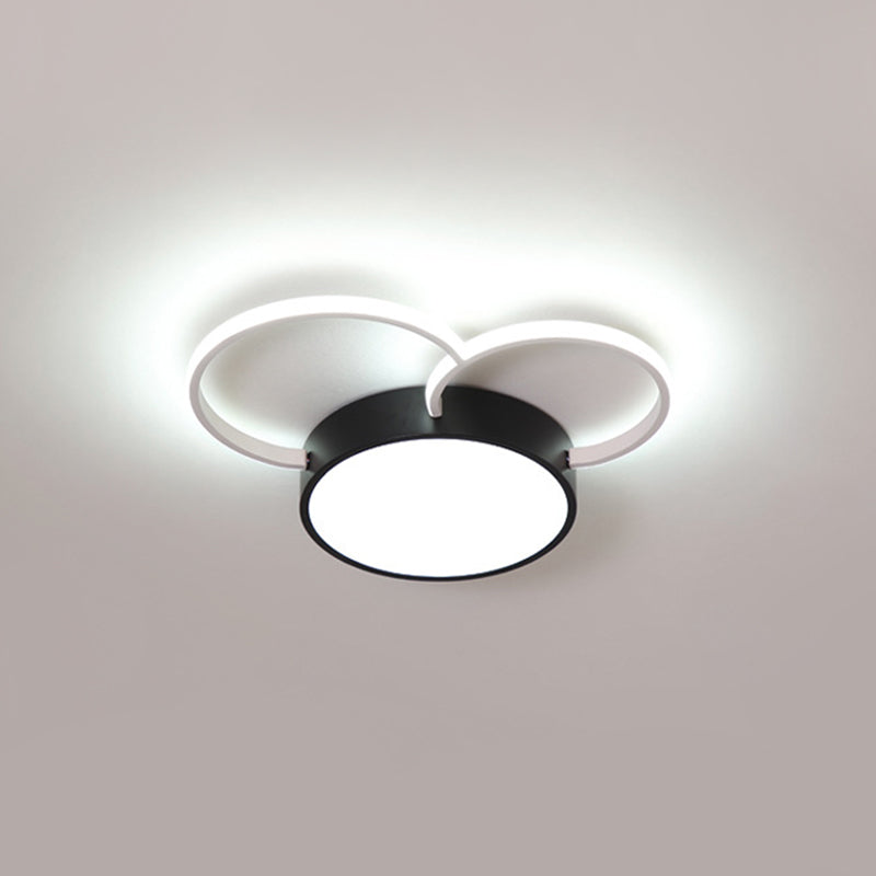 Black-White Round Led Flush Mount Ceiling Lamp Modern Metal Multiple Sizes (16/19.5/23.5) - Bedroom
