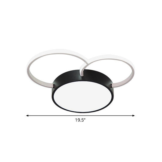 Black - White Round Led Flush Mount Ceiling Lamp Modern Metal Multiple Sizes