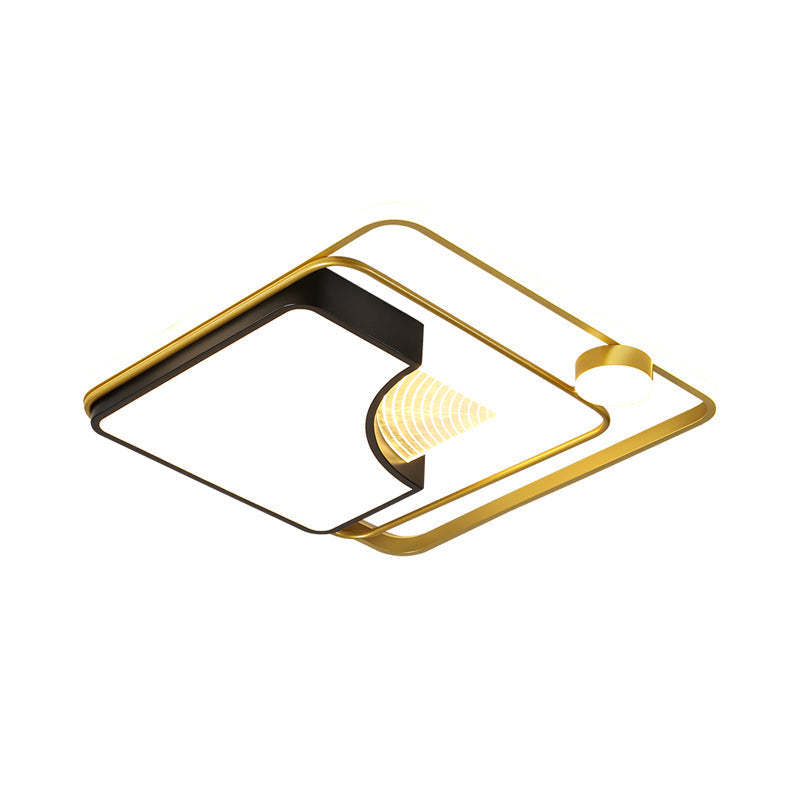 Minimalist Black And Gold Metal Square Ceiling Fixture - 16’/19.5’ Contemporary Flush Mount Led