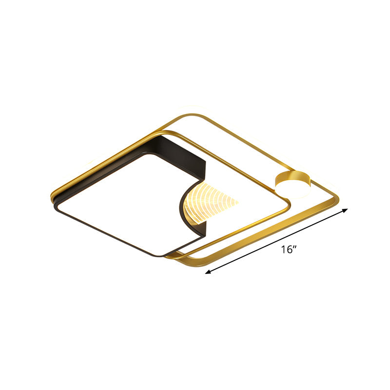 Minimalist Black And Gold Metal Square Ceiling Fixture - 16’/19.5’ Contemporary Flush Mount Led