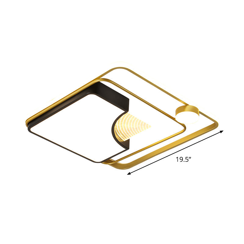 Minimalist Black And Gold Metal Square Ceiling Fixture - 16’/19.5’ Contemporary Flush Mount Led