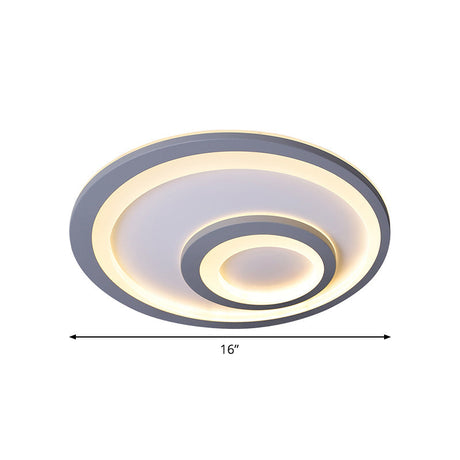 Modern Led Flush Mount Lamp - Sleek Grey Ceiling Light With Round Metal Shade In Warm/White