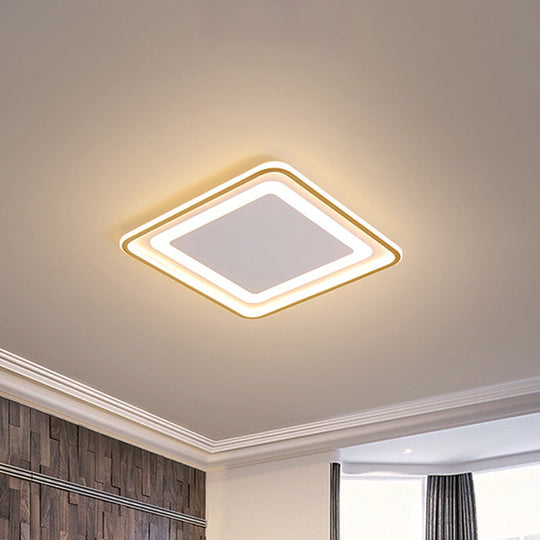 16.5’/20.5’ W Modern Led Flush Light Gold Squared Ceiling Lamp For Bedroom With Acrylic Shade -