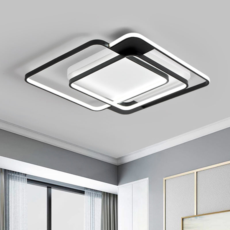 Modern Acrylic Led Flush Mount Light In Black - 16.5’/20.5’ Width Overlapping Design Perfect