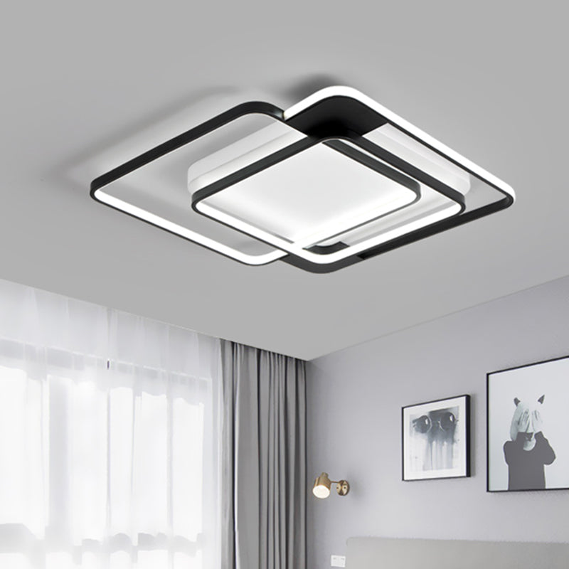 Modern Acrylic Led Flush Mount Light In Black - 16.5/20.5 Width Overlapping Design Perfect For