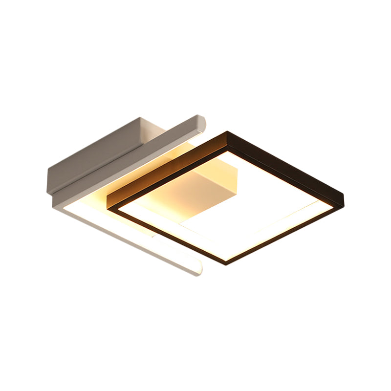 Contemporary Led Black Flush Mount Lamp - Metallic Geometric Ceiling Fixture