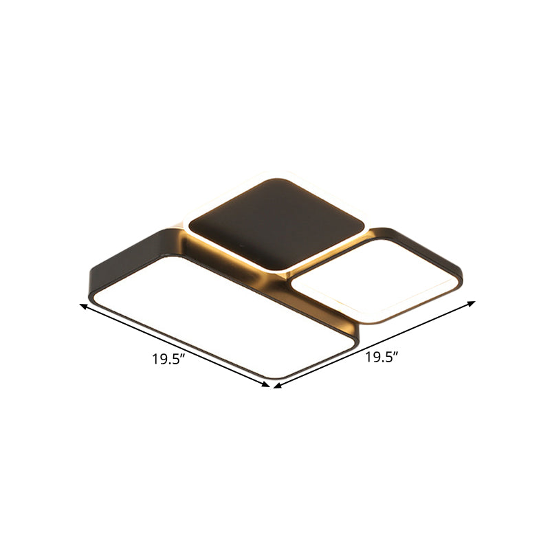 Modern Black Led Flush Mount Ceiling Light For Bedroom With Splicing Acrylic Design