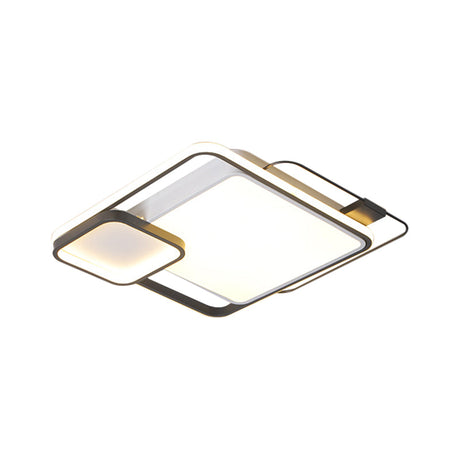 Modern Square Flush Mount Led Bedroom Light Fixture With Metallic Finish - Black