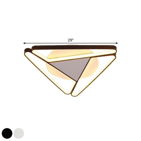 Nordic Led Flush Ceiling Light Acrylic Shade Black/White Triangle Mount Warm/White 19.5’/29’ W