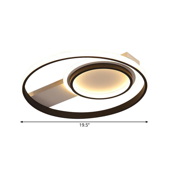 Minimalist Led Flush Mount Light Circular Metal Surface 16.5/19.5 Diameter Black