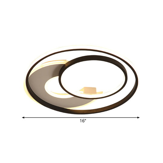 16’/19.5’ Metal Contemporary Led Flush Mount Light Fixture In Black With Warm/White