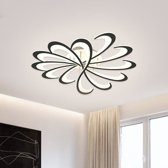 Modern Metallic Floral Flush Mount Led Ceiling Light In Black/White With Warm/White Glow