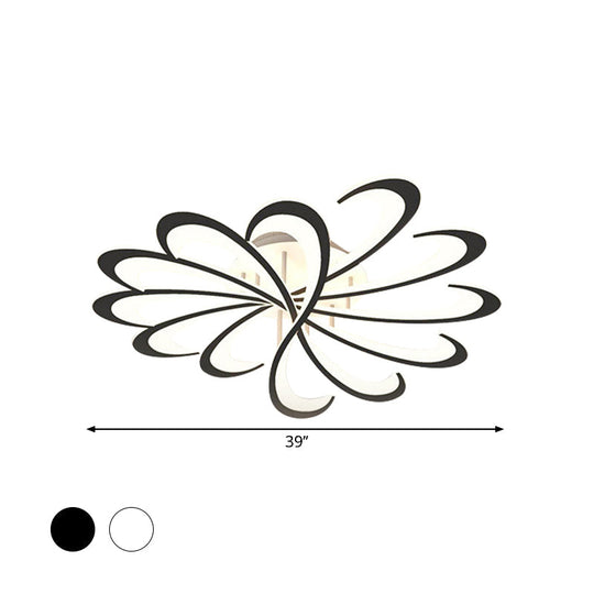 Modern Metallic Floral Flush Mount Led Ceiling Light In Black/White With Warm/White Glow