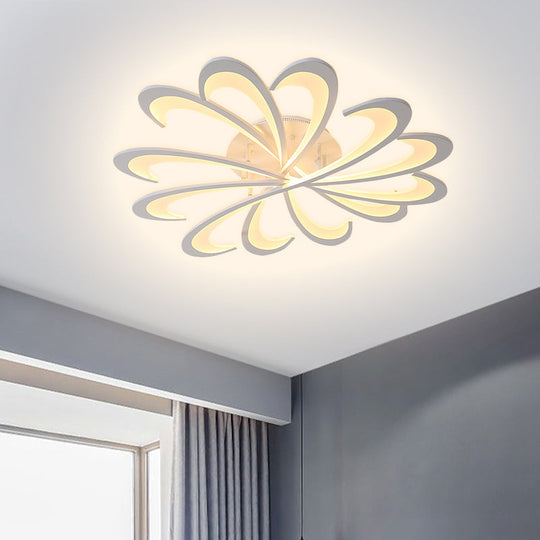 Modern Metallic Floral Flush Mount Led Ceiling Light In Black/White With Warm/White Glow