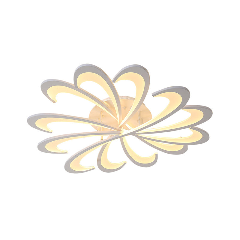 Modern Metallic Floral Flush Mount Led Ceiling Light In Black/White With Warm/White Glow