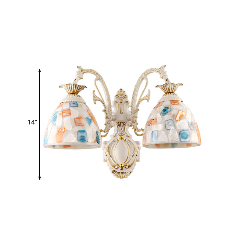 Baroque Dome Shell Mosaic Patterned Wall Lamp In White With Curved Arm