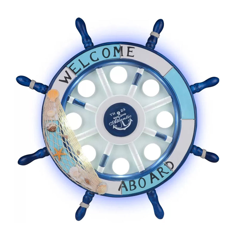 Nautical 8 - Light Metal Ceiling Lamp In Blue For Kindergarten Rooms With Rudder Design