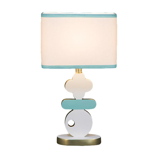 Modern Blue/Green Bedside Night Lamp With Single Light Barrel Fabric Shade - Perfect For Reading And