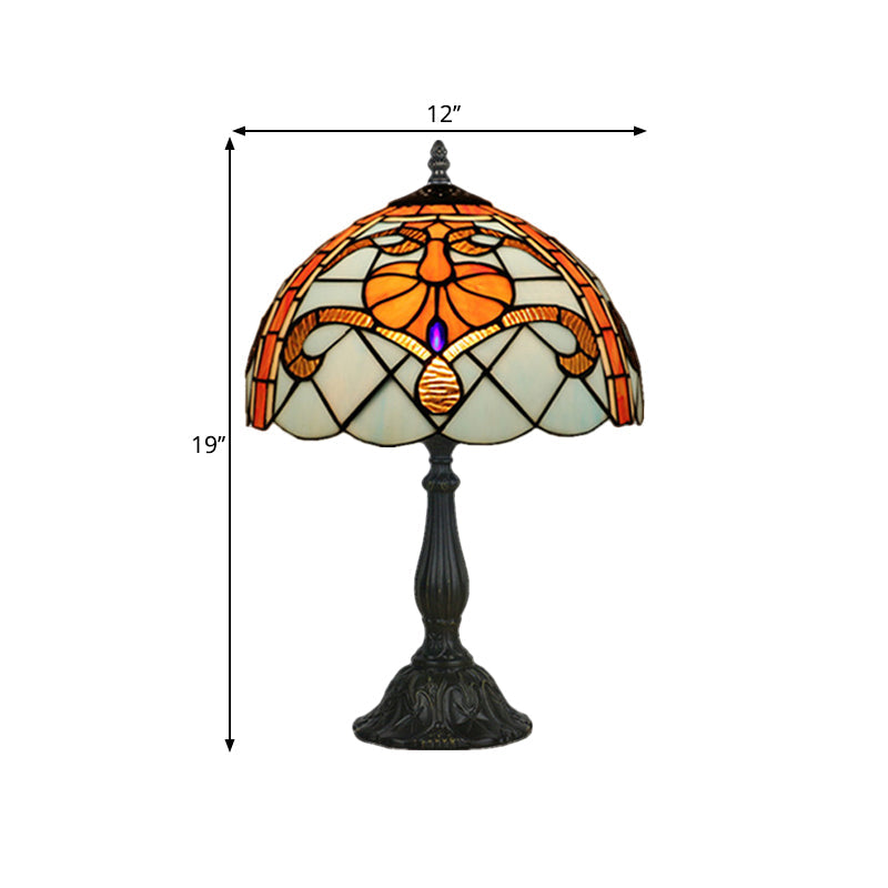 Mediterranean 1-Bulb Brass Finish Nightstand Light With Floral Cut Glass Bowl Design