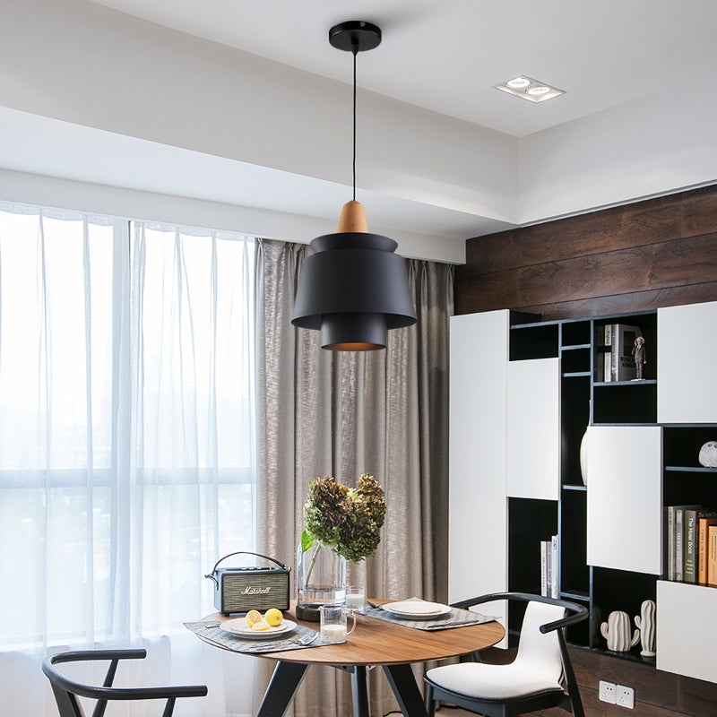 Modern Black/White Pendant Light For Dining Room With Metal Shade