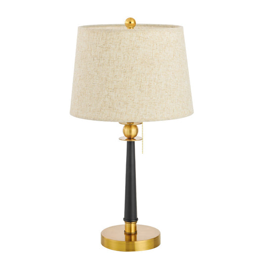 Marta - Traditional 1-Bulb Fabric Night Lighting Gold Barrel Bedside Table Light With Pull Chain