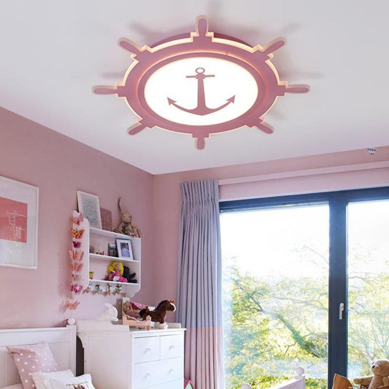 Nautical Style Acrylic Flushmount Ceiling Light With Rudder And Anchor Design - Perfect For Teens