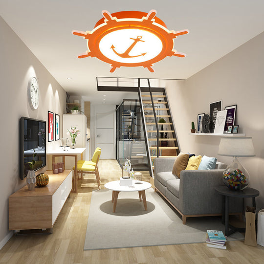 Nautical Style Acrylic Flushmount Ceiling Light With Rudder And Anchor Design - Perfect For Teens