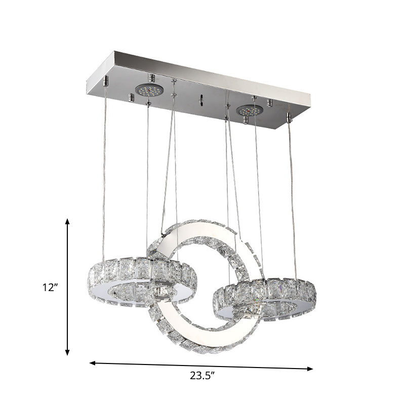 Modern Chrome Crystal Block Ring Chandelier Pendant With Led Down Lighting