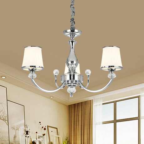 Modernist Opal Glass Cone Ceiling Pendant Chandelier - Chrome/Gold Curved Arm 3/6 Lights