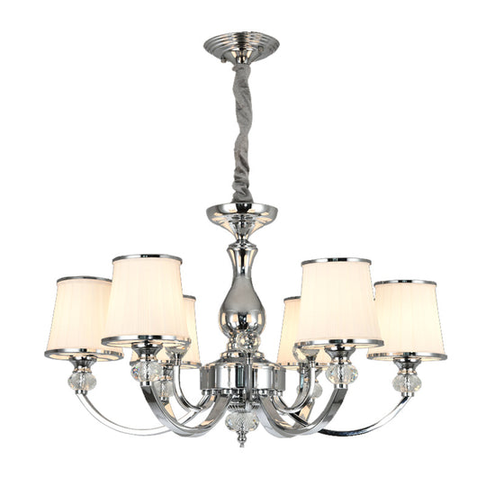 Modernist Opal Glass Cone Ceiling Pendant Chandelier - Chrome/Gold Curved Arm 3/6 Lights