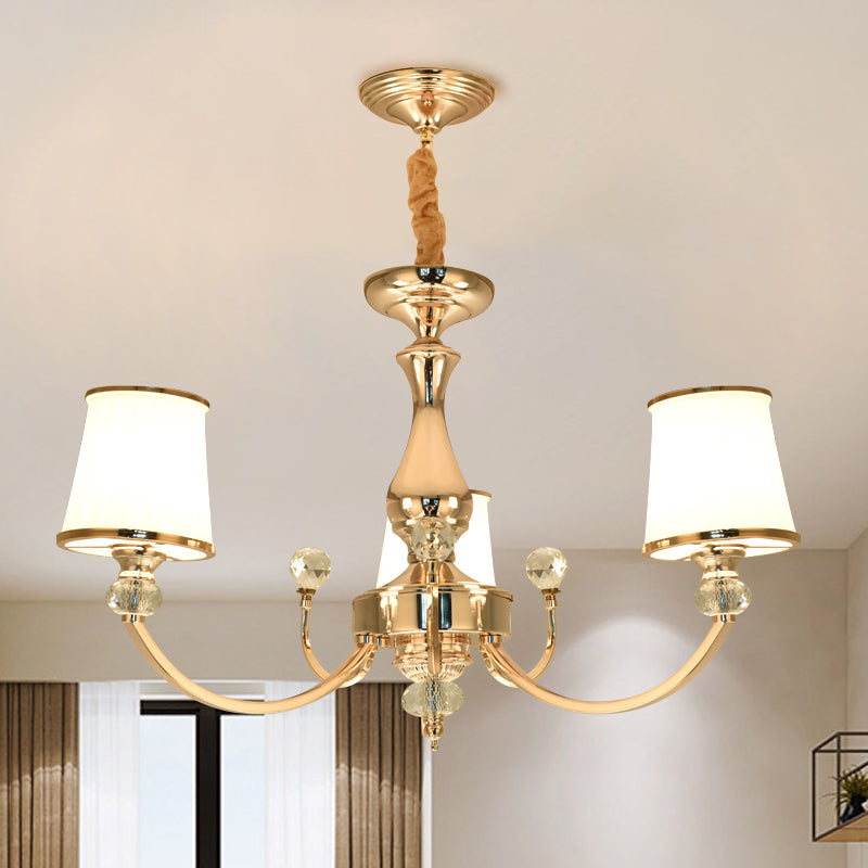Modern Opal Glass Ceiling Hang Fixture With Chrome/Gold Pendant Chandelier - 3/6 Lights Curved Arm 3
