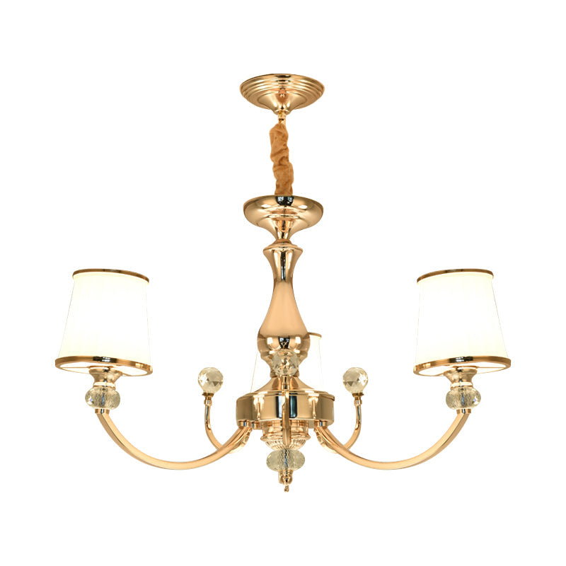 Modernist Opal Glass Cone Ceiling Pendant Chandelier - Chrome/Gold Curved Arm 3/6 Lights